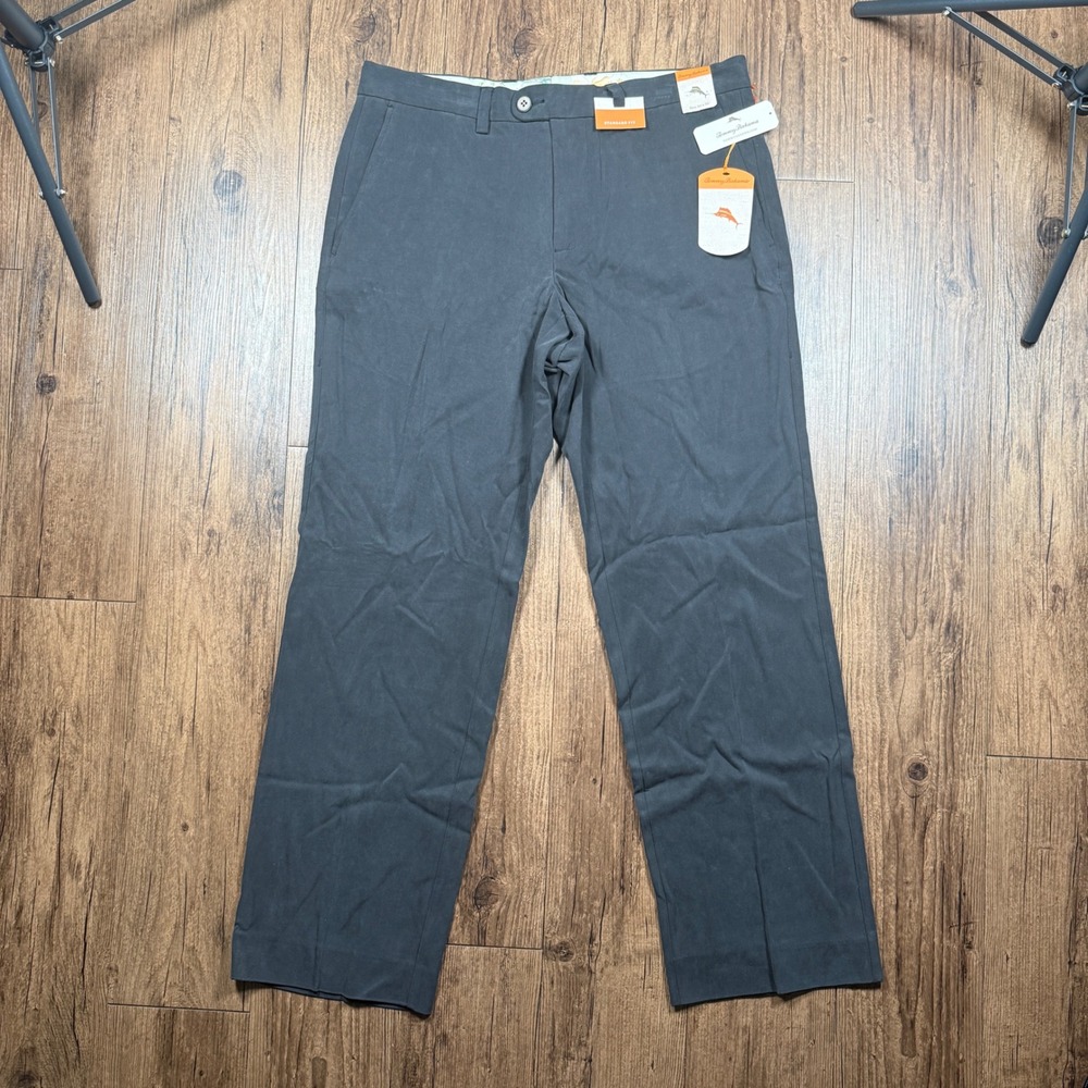 Tommy Bahama Coastal Twill Silk Pants Mens 32x30 Black Flat Front Dressy NWT
